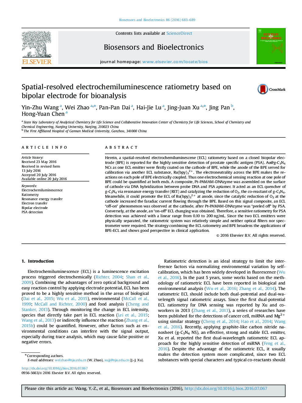 Spatial-resolved electrochemiluminescence ratiometry based on bipolar electrode for bioanalysis