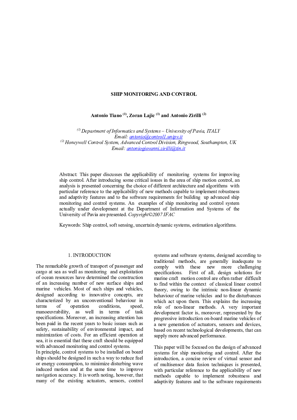 SHIP MONITORING AND CONTROL
