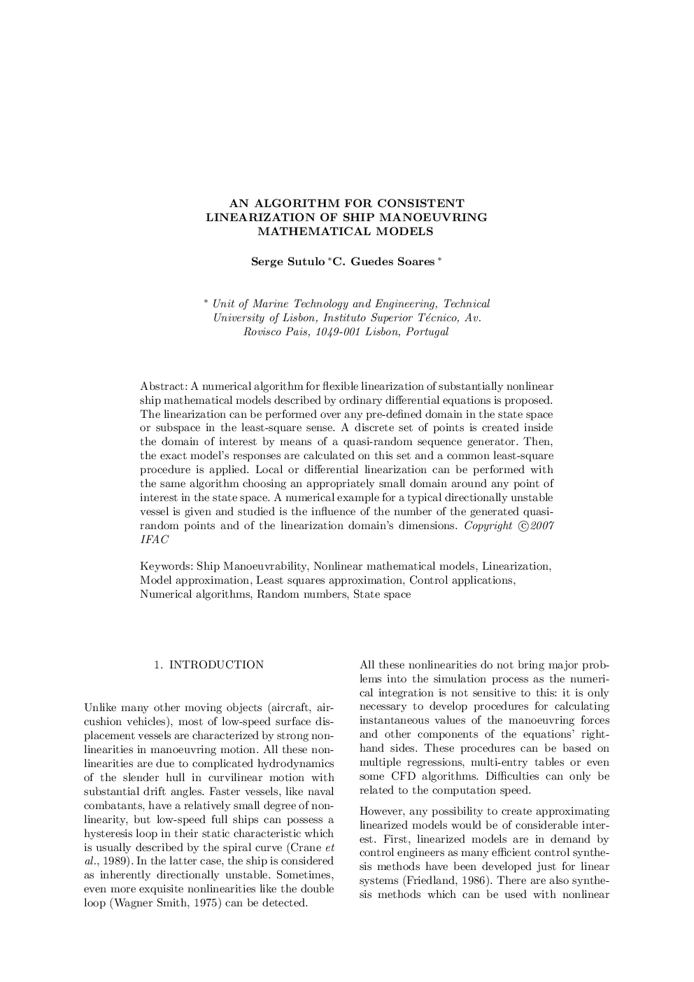 AN ALGORITHM FOR CONSISTENT LINEARIZATION OF SHIP MANOEUVRING MATHEMATICAL MODELS