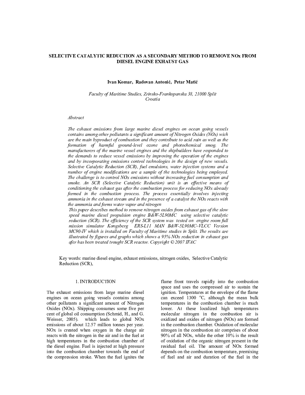 SELECTIVE CATALYTIC REDUCTION AS A SECONDARY METHOD TO REMOVE NOx FROM DIESEL ENGINE EXHAUST GAS