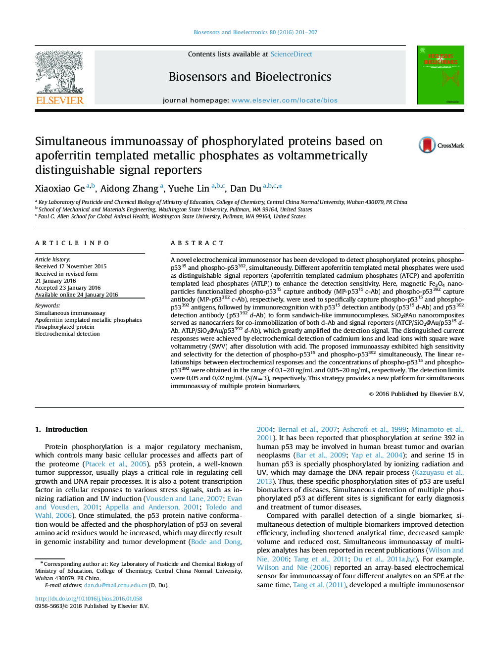 Simultaneous immunoassay of phosphorylated proteins based on apoferritin templated metallic phosphates as voltammetrically distinguishable signal reporters