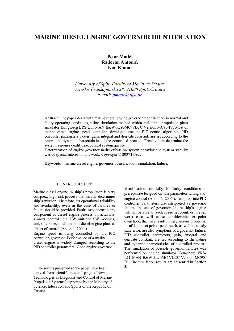 MARINE DIESEL ENGINE GOVERNOR IDENTIFICATION