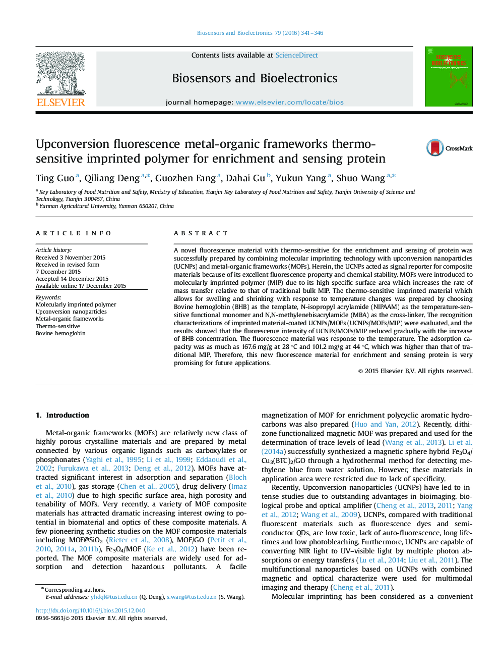 Upconversion fluorescence metal-organic frameworks thermo-sensitive imprinted polymer for enrichment and sensing protein