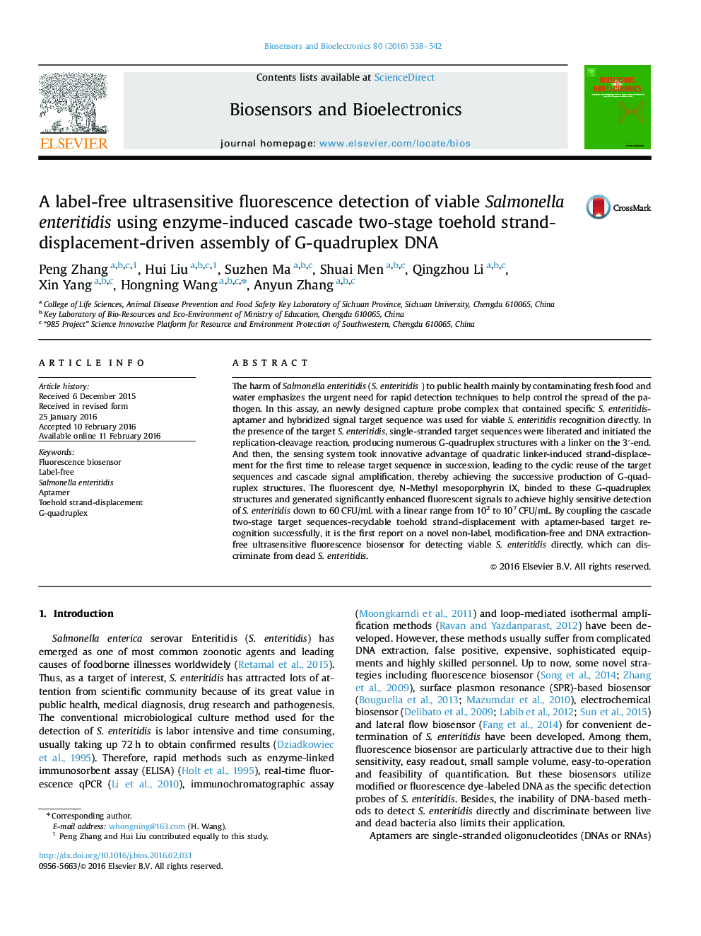 A label-free ultrasensitive fluorescence detection of viable Salmonella enteritidis using enzyme-induced cascade two-stage toehold strand-displacement-driven assembly of G-quadruplex DNA