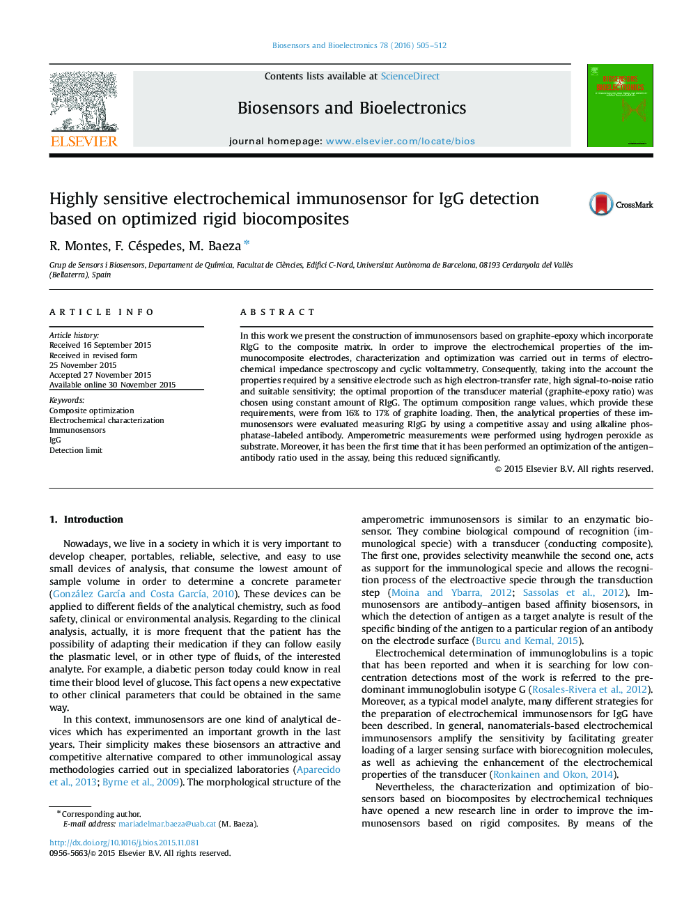 Highly sensitive electrochemical immunosensor for IgG detection based on optimized rigid biocomposites