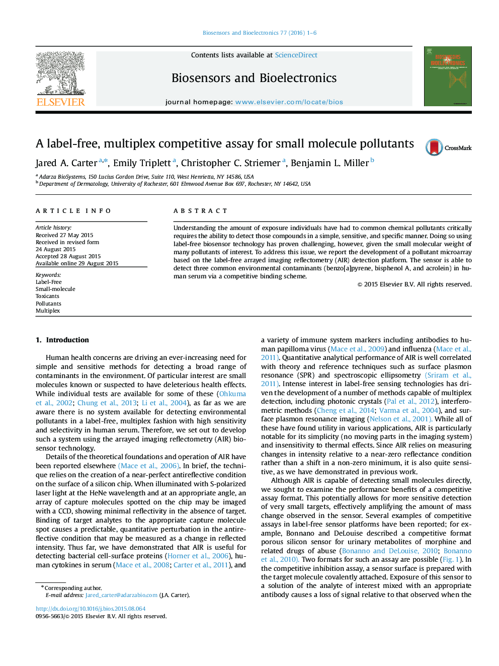 A label-free, multiplex competitive assay for small molecule pollutants