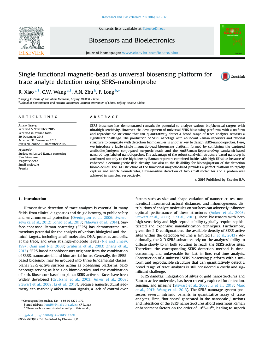 Single functional magnetic-bead as universal biosensing platform for trace analyte detection using SERS-nanobioprobe