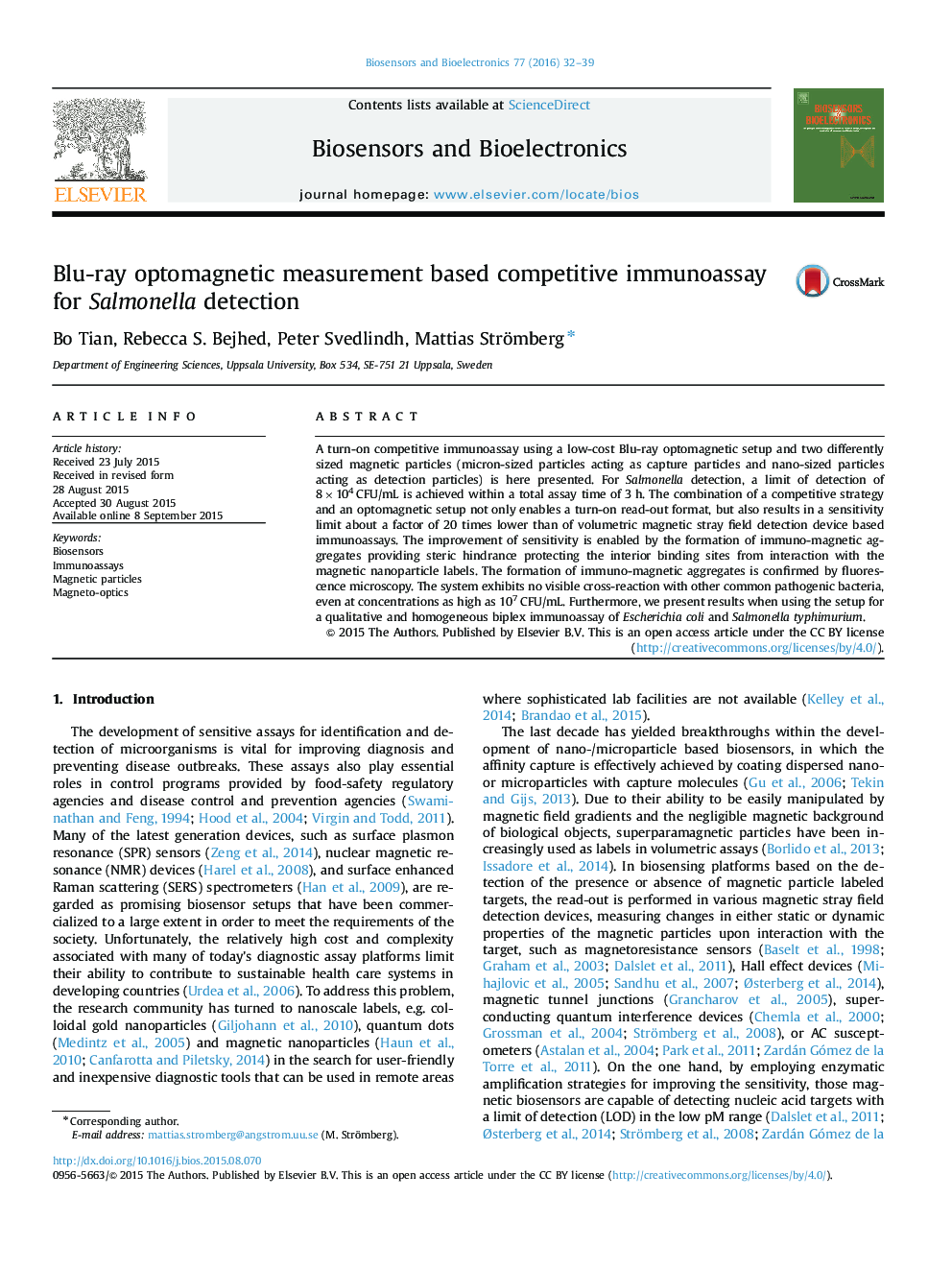 Blu-ray optomagnetic measurement based competitive immunoassay for Salmonella detection