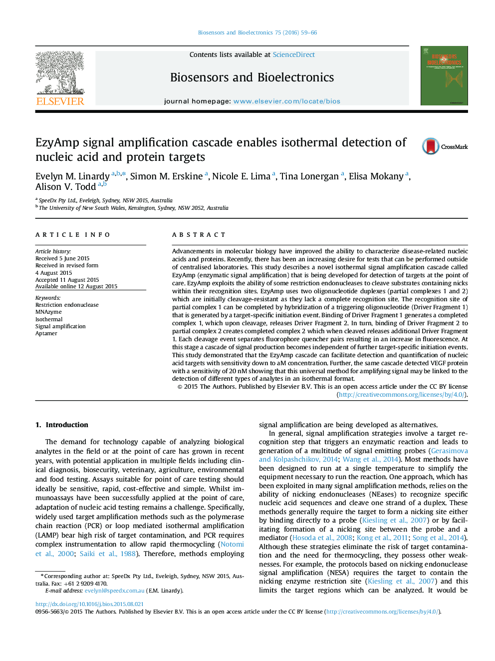 EzyAmp signal amplification cascade enables isothermal detection of nucleic acid and protein targets