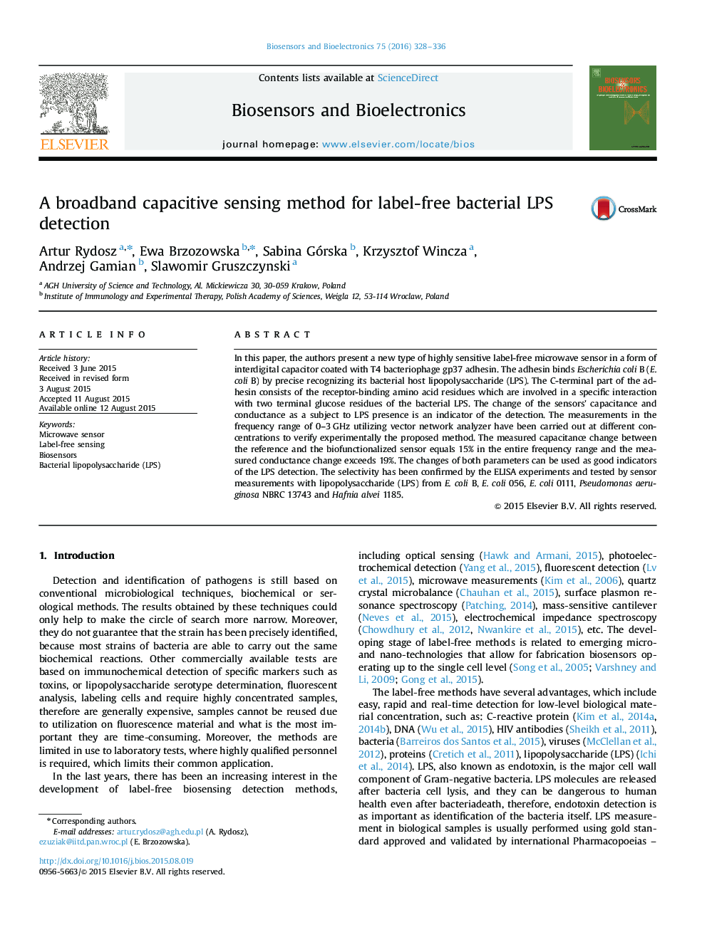 A broadband capacitive sensing method for label-free bacterial LPS detection