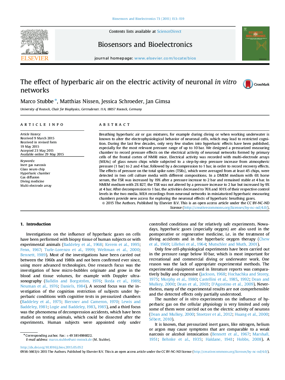 The effect of hyperbaric air on the electric activity of neuronal in vitro networks