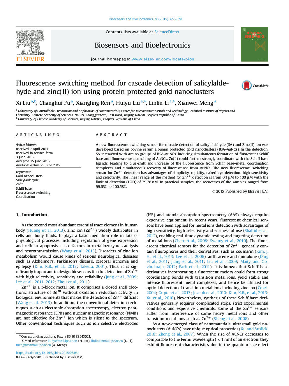 Fluorescence switching method for cascade detection of salicylaldehyde and zinc(II) ion using protein protected gold nanoclusters