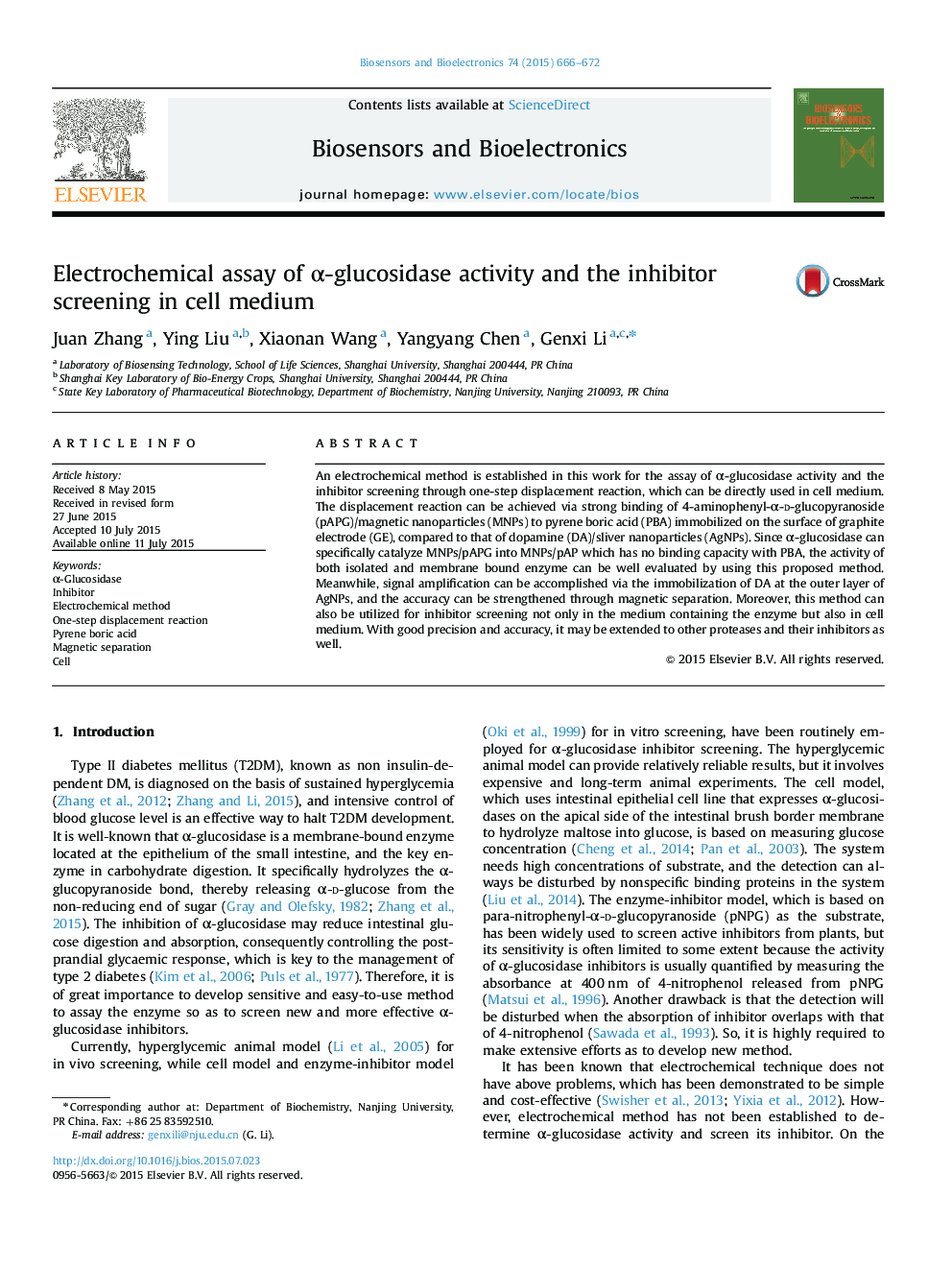 Electrochemical assay of Î±-glucosidase activity and the inhibitor screening in cell medium