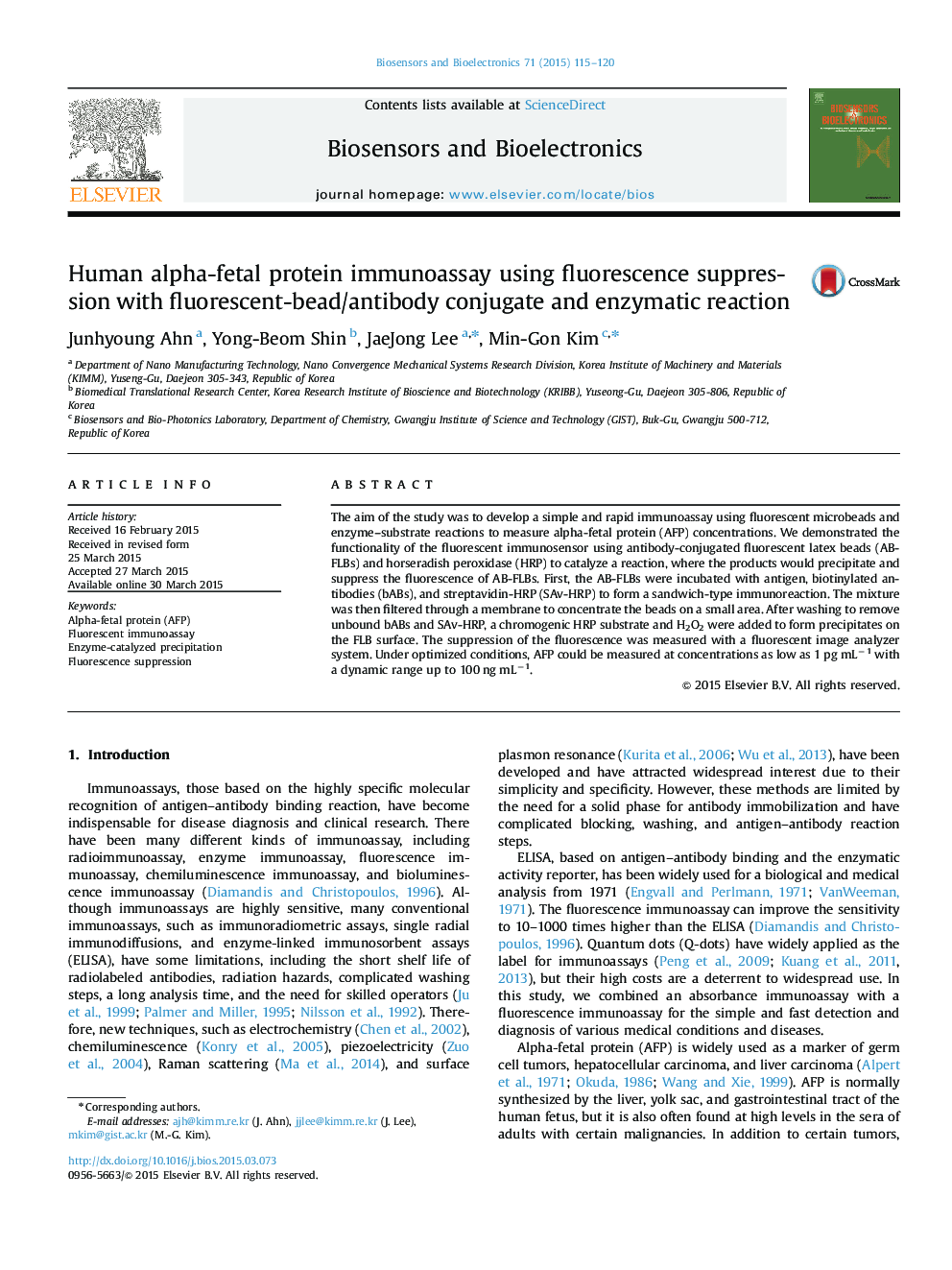 Human alpha-fetal protein immunoassay using fluorescence suppression with fluorescent-bead/antibody conjugate and enzymatic reaction