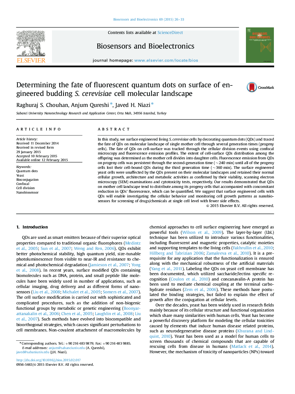 Determining the fate of fluorescent quantum dots on surface of engineered budding S. cerevisiae cell molecular landscape