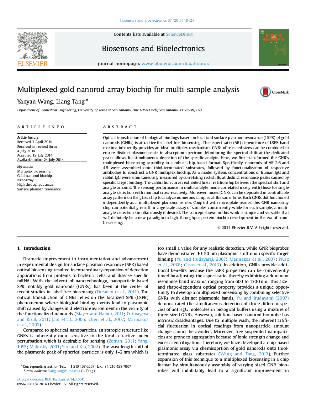 Multiplexed gold nanorod array biochip for multi-sample analysis