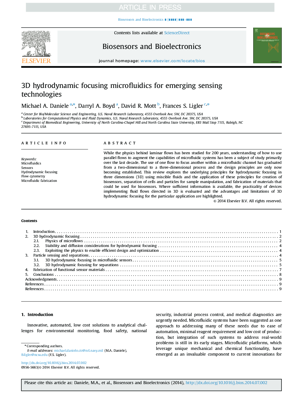 3D hydrodynamic focusing microfluidics for emerging sensing technologies