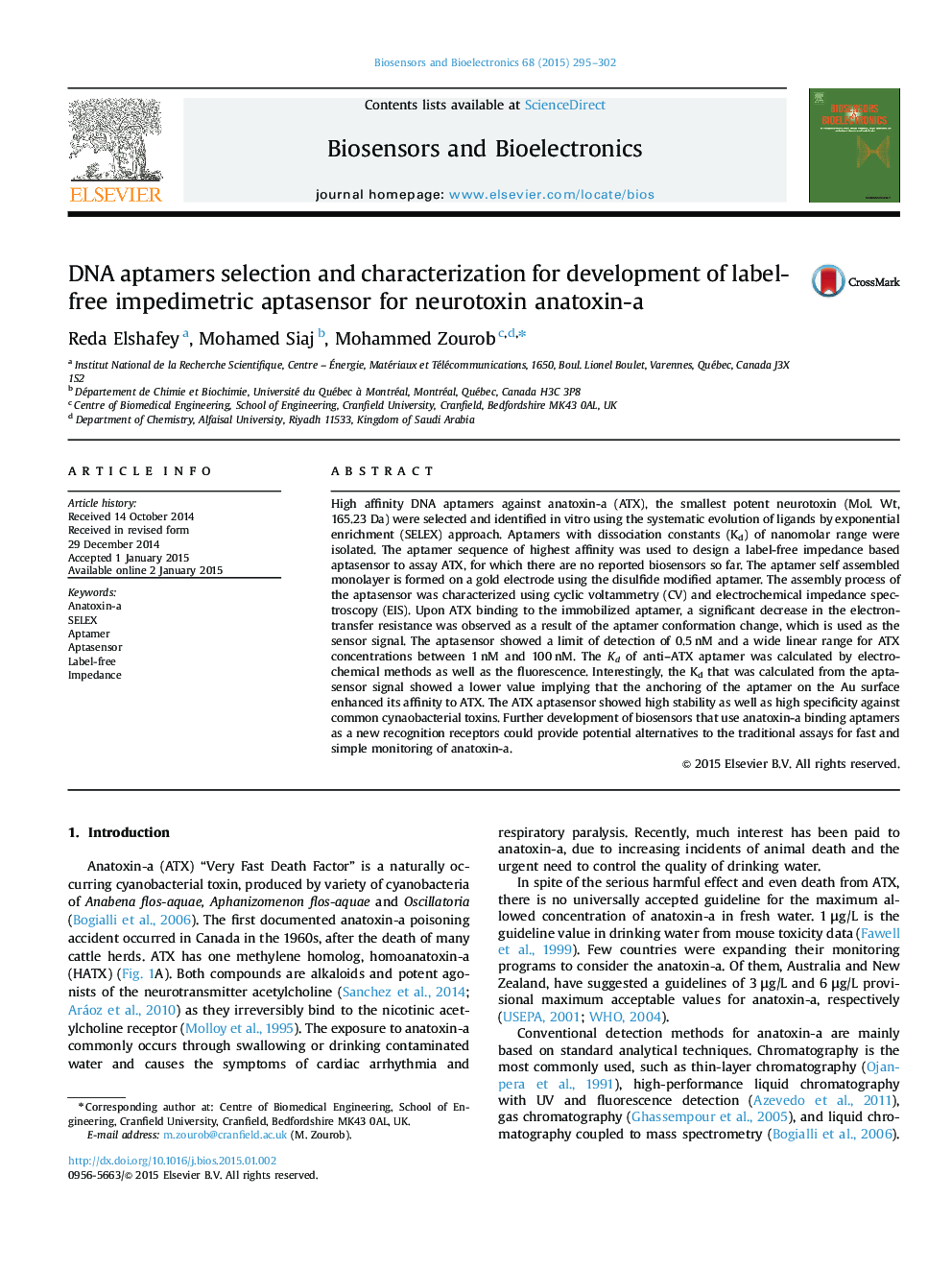 DNA aptamers selection and characterization for development of label-free impedimetric aptasensor for neurotoxin anatoxin-a