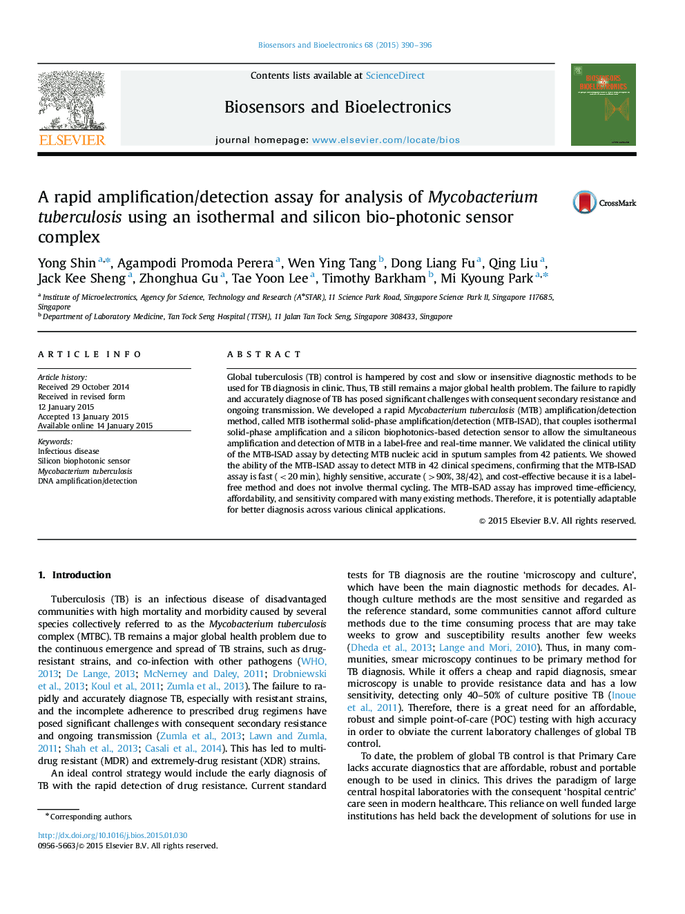 A rapid amplification/detection assay for analysis of Mycobacterium tuberculosis using an isothermal and silicon bio-photonic sensor complex