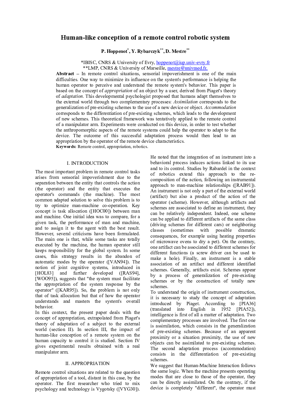 Human-like conception of a remote control robotic system
