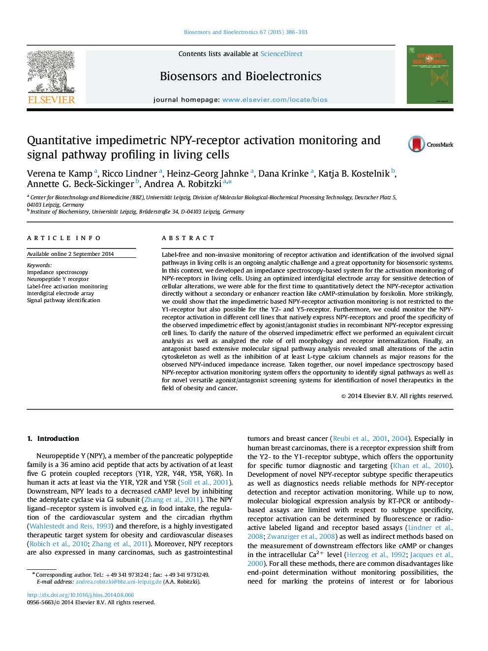 Quantitative impedimetric NPY-receptor activation monitoring and signal pathway profiling in living cells