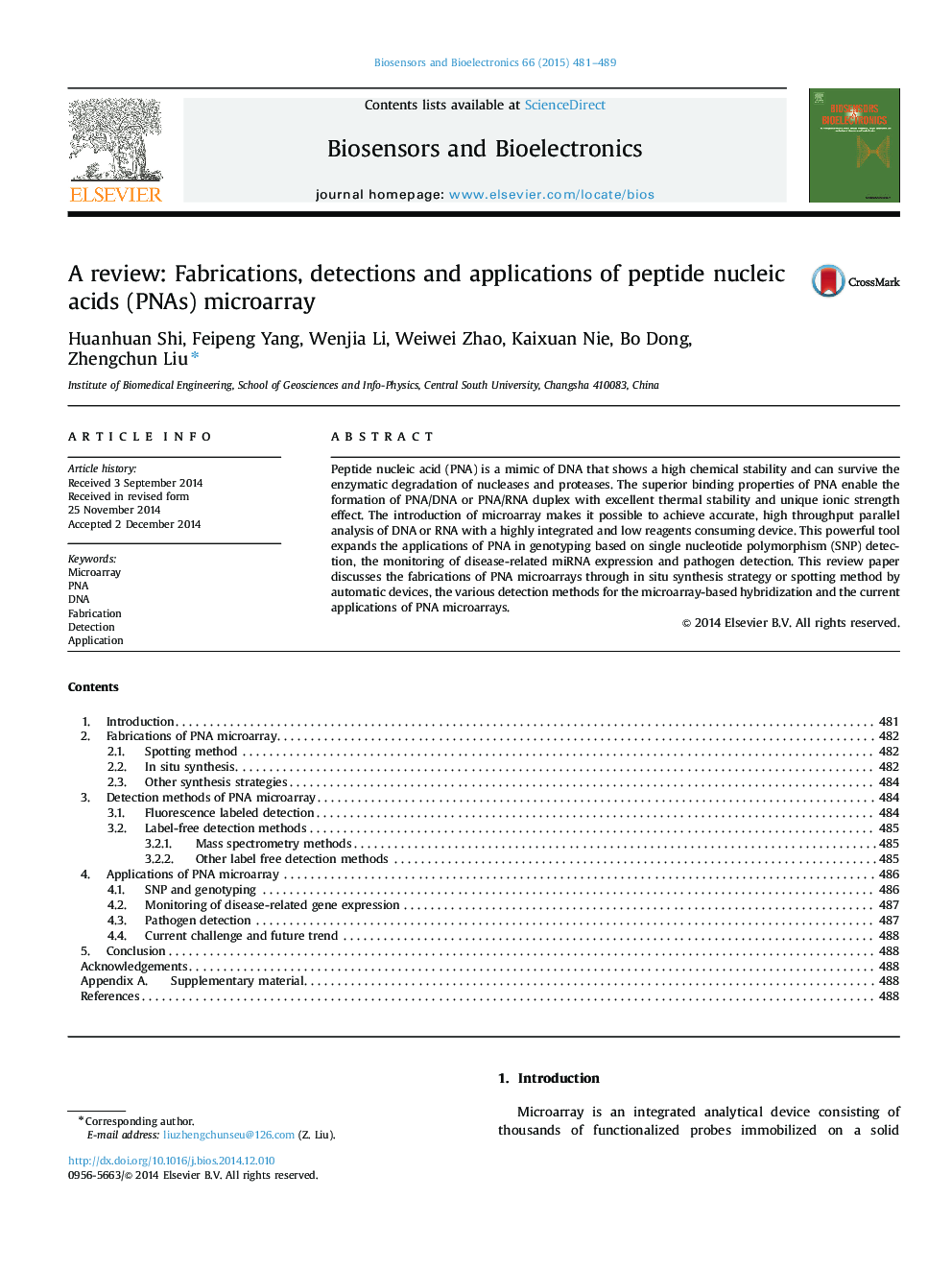 A review: Fabrications, detections and applications of peptide nucleic acids (PNAs) microarray