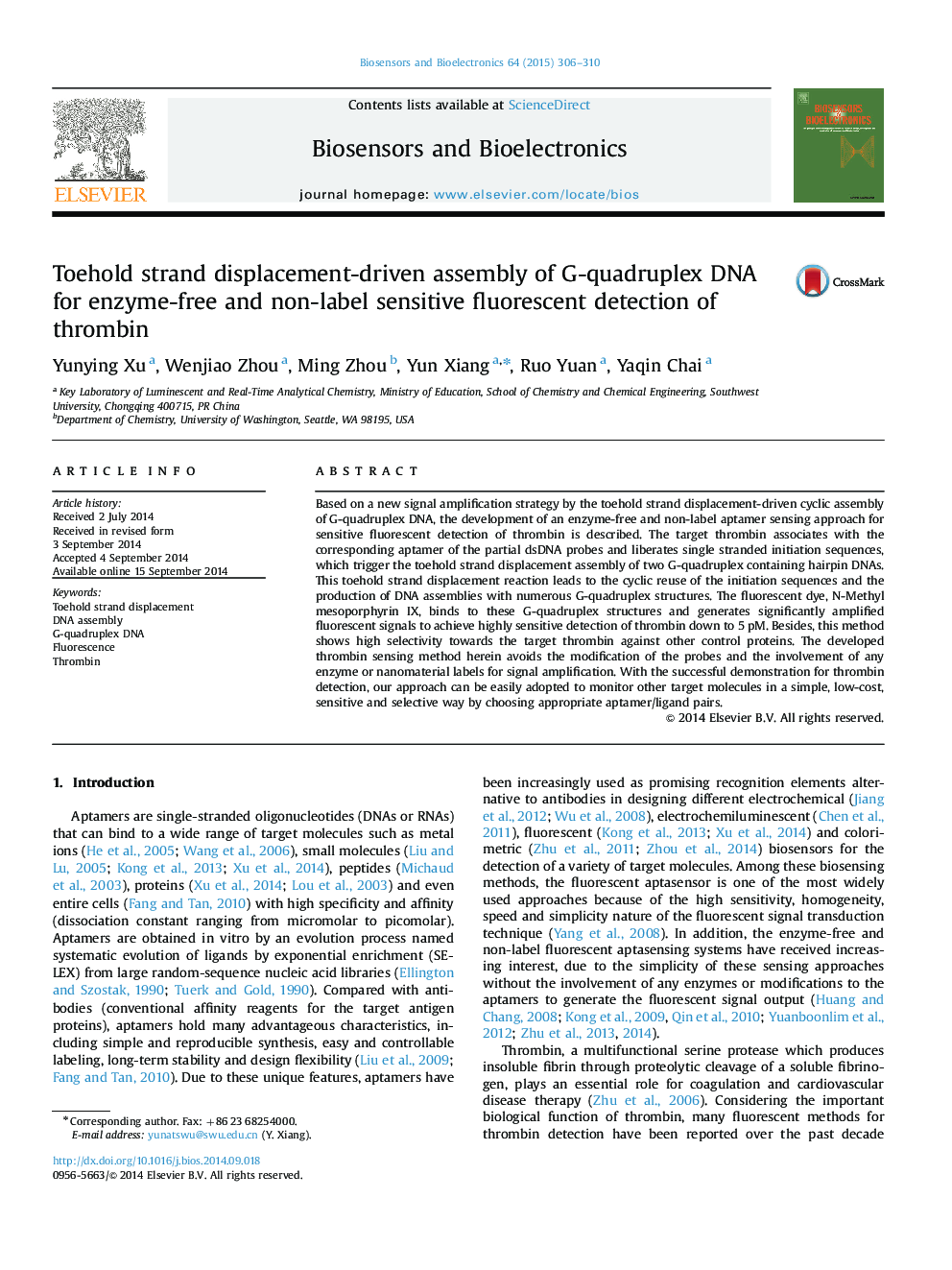 Toehold strand displacement-driven assembly of G-quadruplex DNA for enzyme-free and non-label sensitive fluorescent detection of thrombin