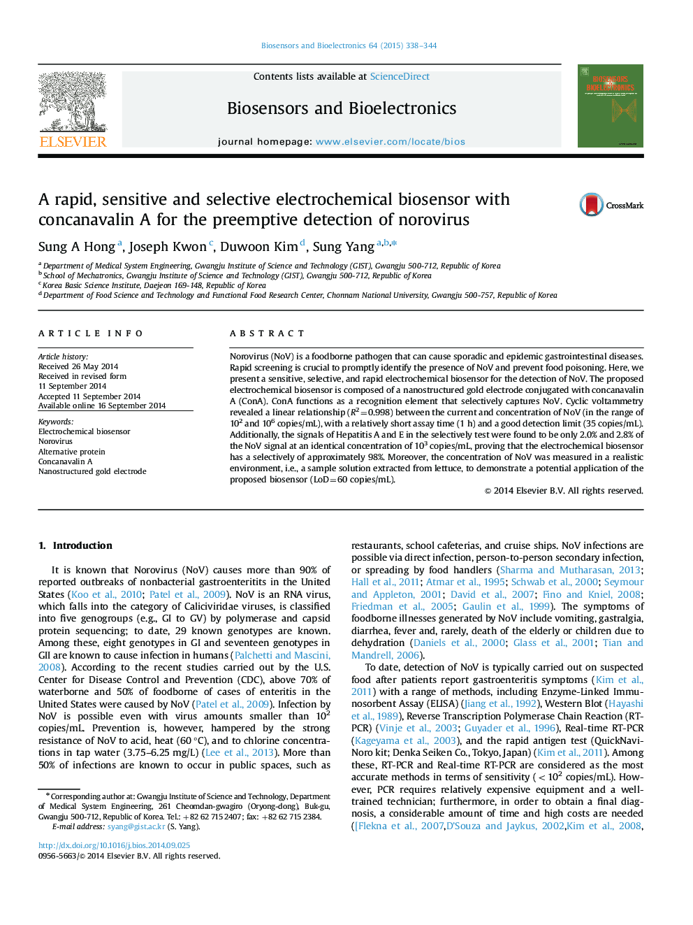 A rapid, sensitive and selective electrochemical biosensor with concanavalin A for the preemptive detection of norovirus