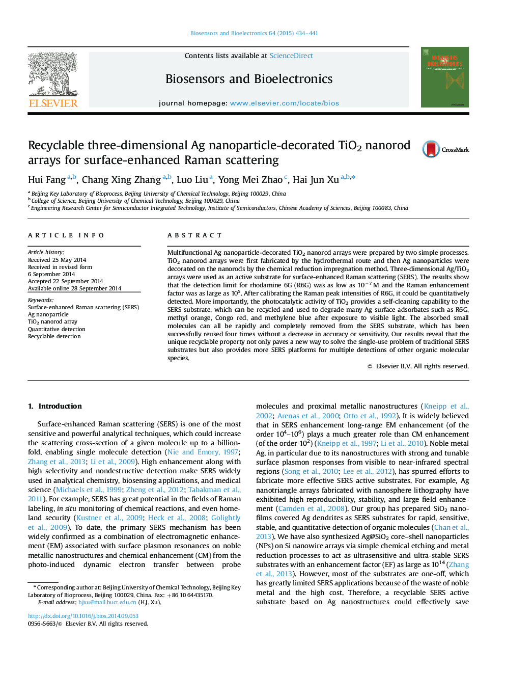 Recyclable three-dimensional Ag nanoparticle-decorated TiO2 nanorod arrays for surface-enhanced Raman scattering