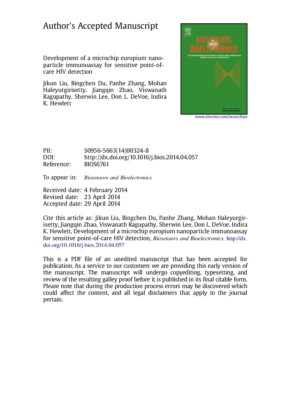 Development of a microchip Europium nanoparticle immunoassay for sensitive point-of-care HIV detection