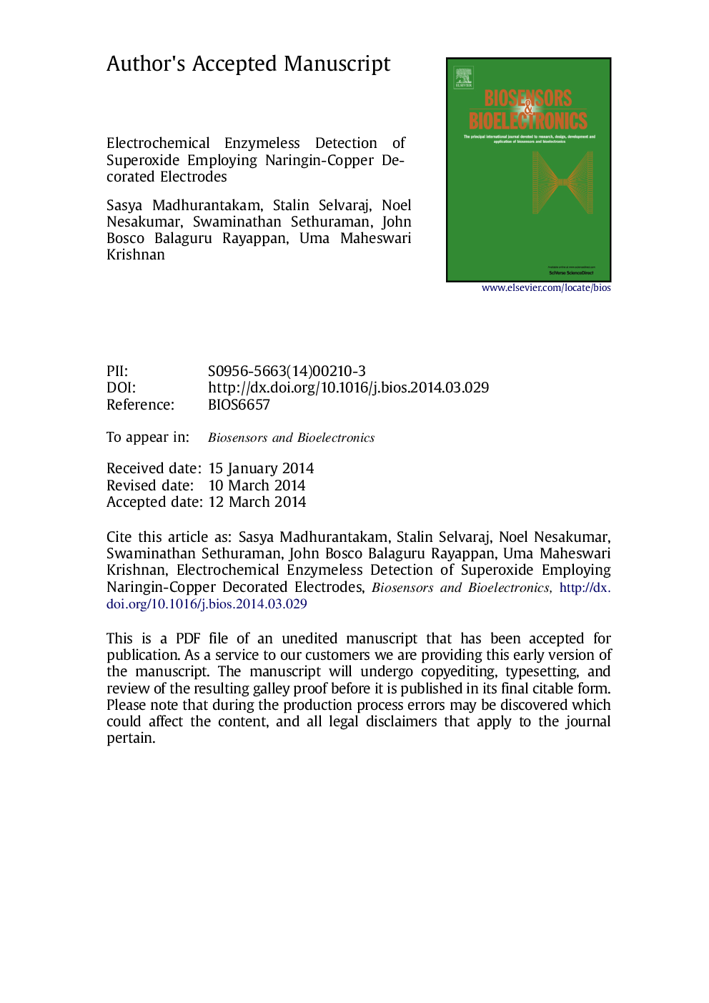 Electrochemical enzymeless detection of superoxide employing naringin-copper decorated electrodes