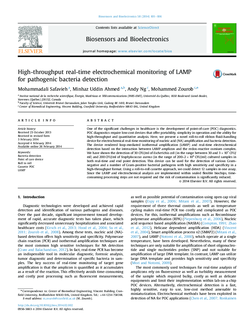 High-throughput real-time electrochemical monitoring of LAMP for pathogenic bacteria detection