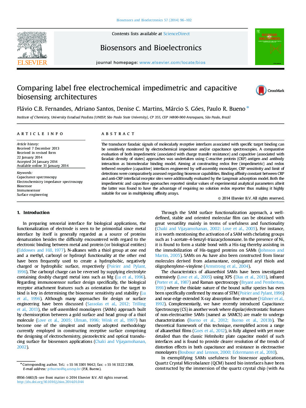 Comparing label free electrochemical impedimetric and capacitive biosensing architectures