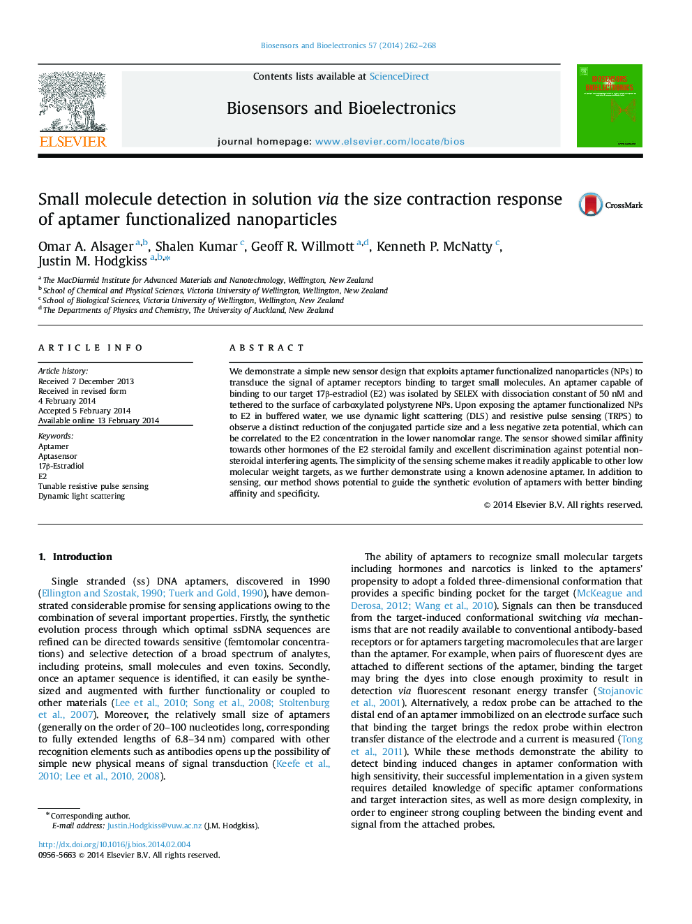 Small molecule detection in solution via the size contraction response of aptamer functionalized nanoparticles