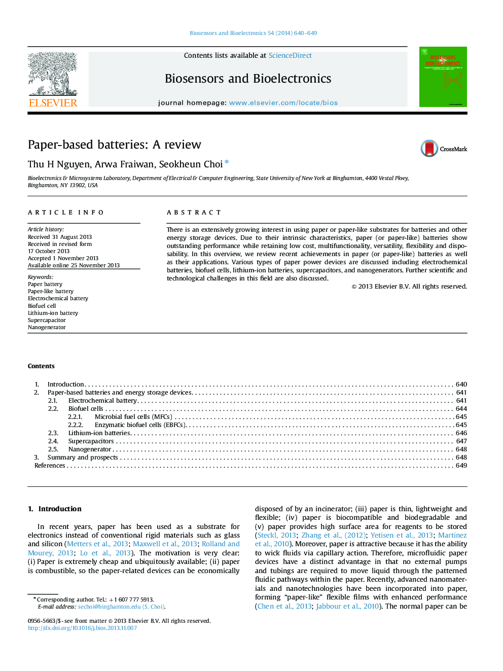 Paper-based batteries: A review