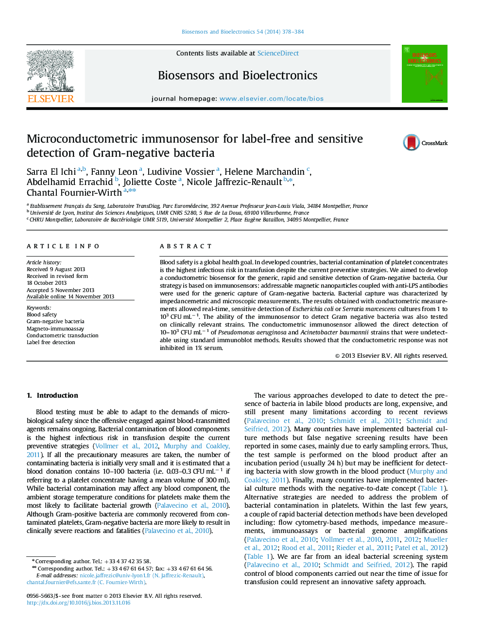 Microconductometric immunosensor for label-free and sensitive detection of Gram-negative bacteria