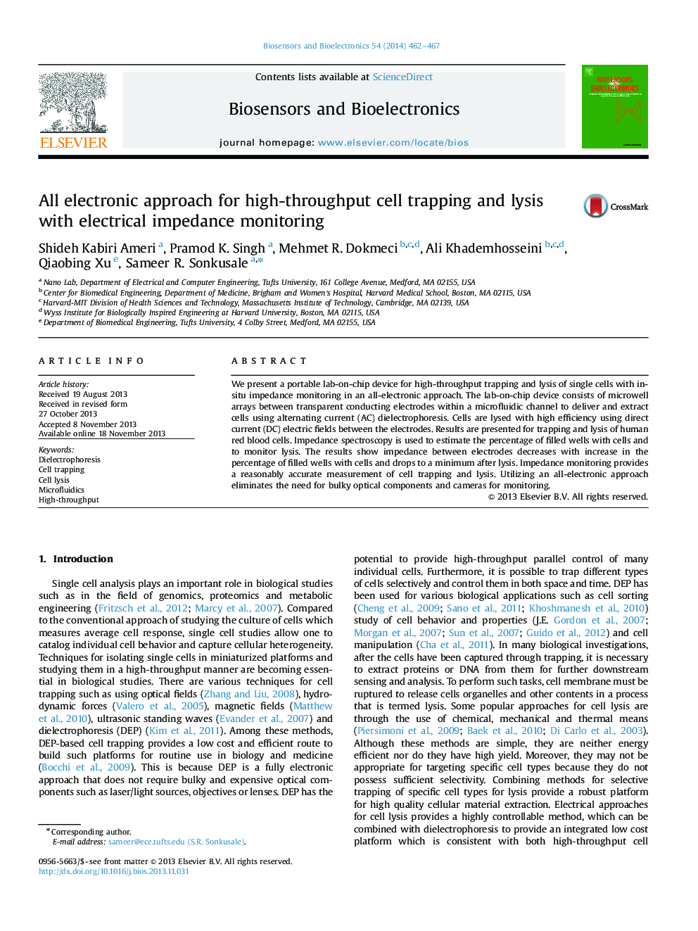 All electronic approach for high-throughput cell trapping and lysis with electrical impedance monitoring