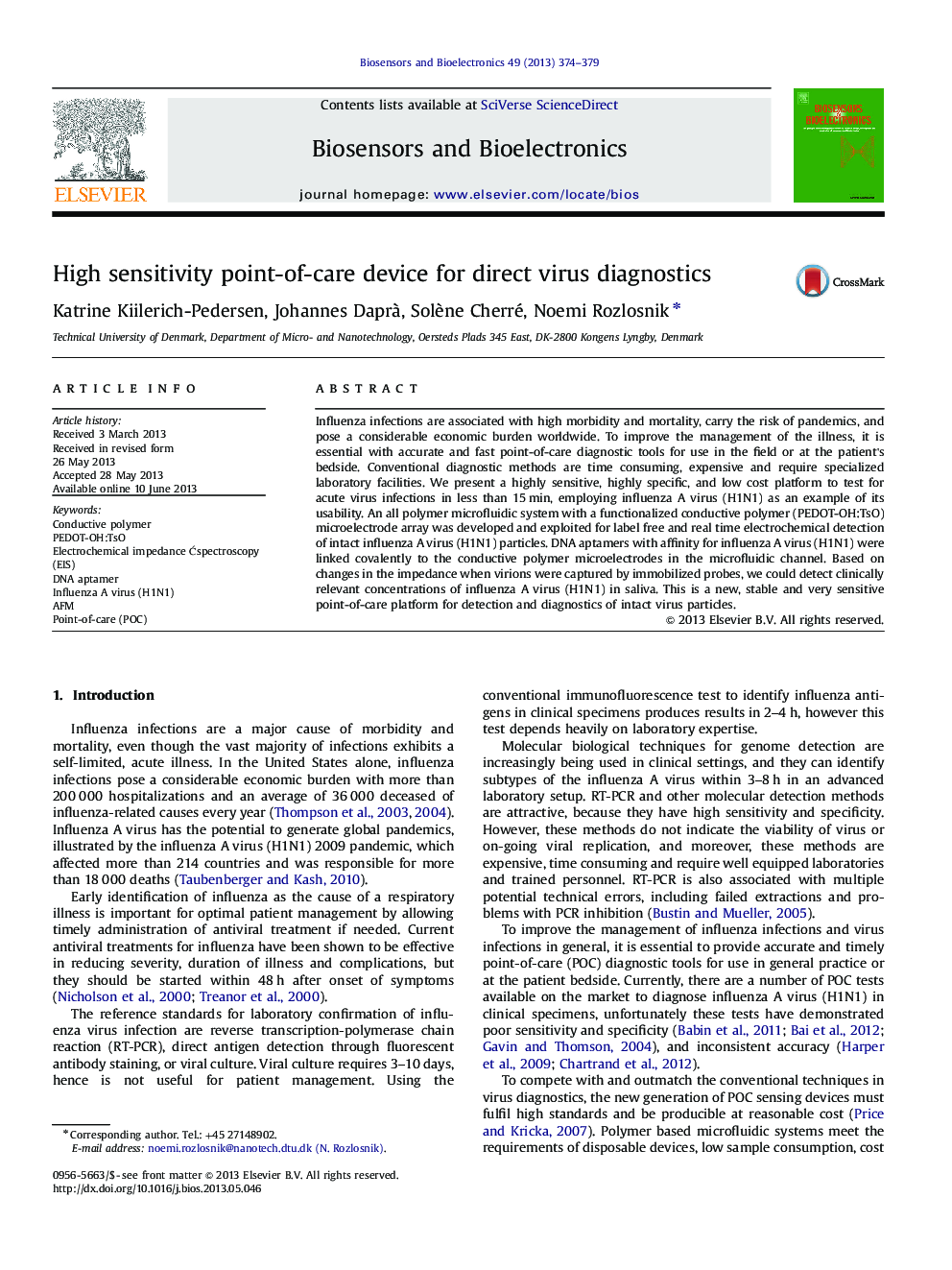 High sensitivity point-of-care device for direct virus diagnostics