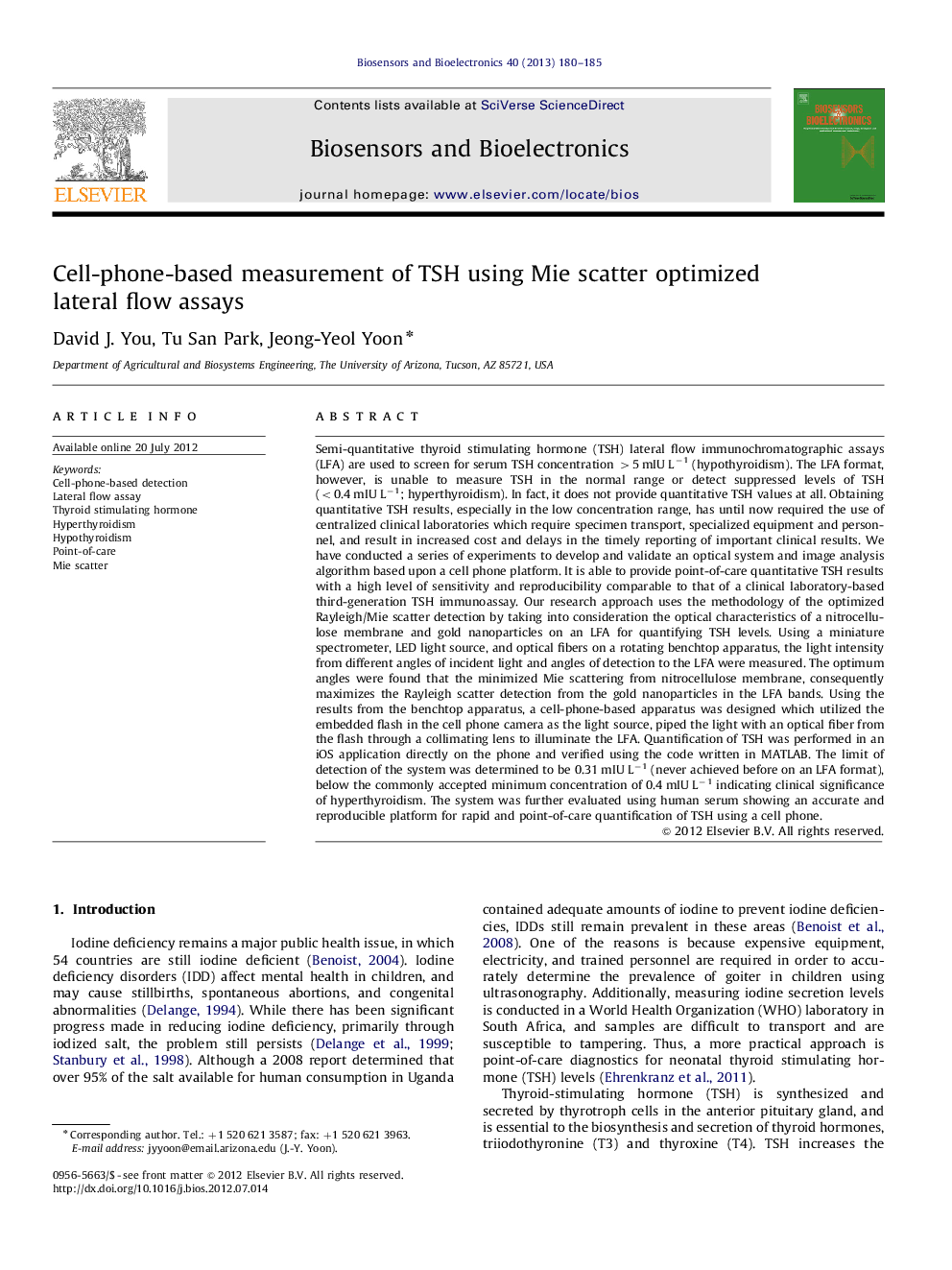 Cell-phone-based measurement of TSH using Mie scatter optimized lateral flow assays