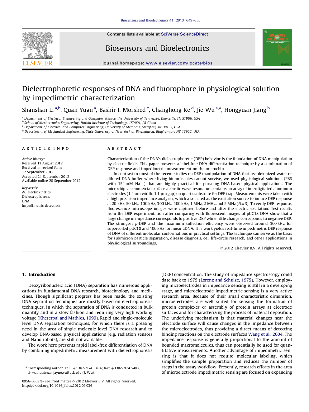 Dielectrophoretic responses of DNA and fluorophore in physiological solution by impedimetric characterization