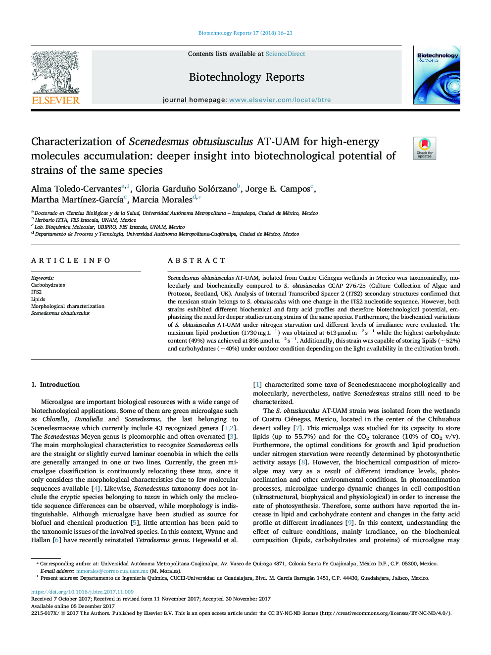 Characterization of Scenedesmus obtusiusculus AT-UAM for high-energy molecules accumulation: deeper insight into biotechnological potential of strains of the same species