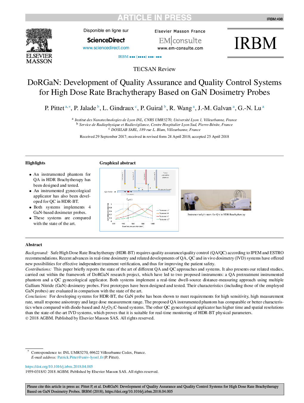 DoRGaN: Development of Quality Assurance and Quality Control Systems for High Dose Rate Brachytherapy Based on GaN Dosimetry Probes