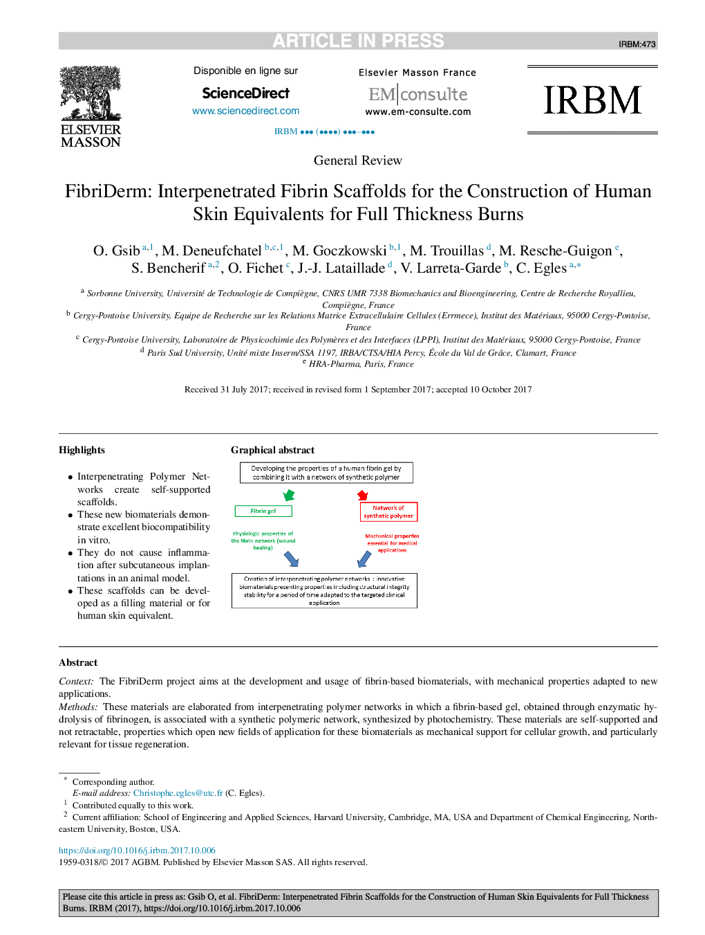 FibriDerm: Interpenetrated Fibrin Scaffolds for the Construction of Human Skin Equivalents for Full Thickness Burns