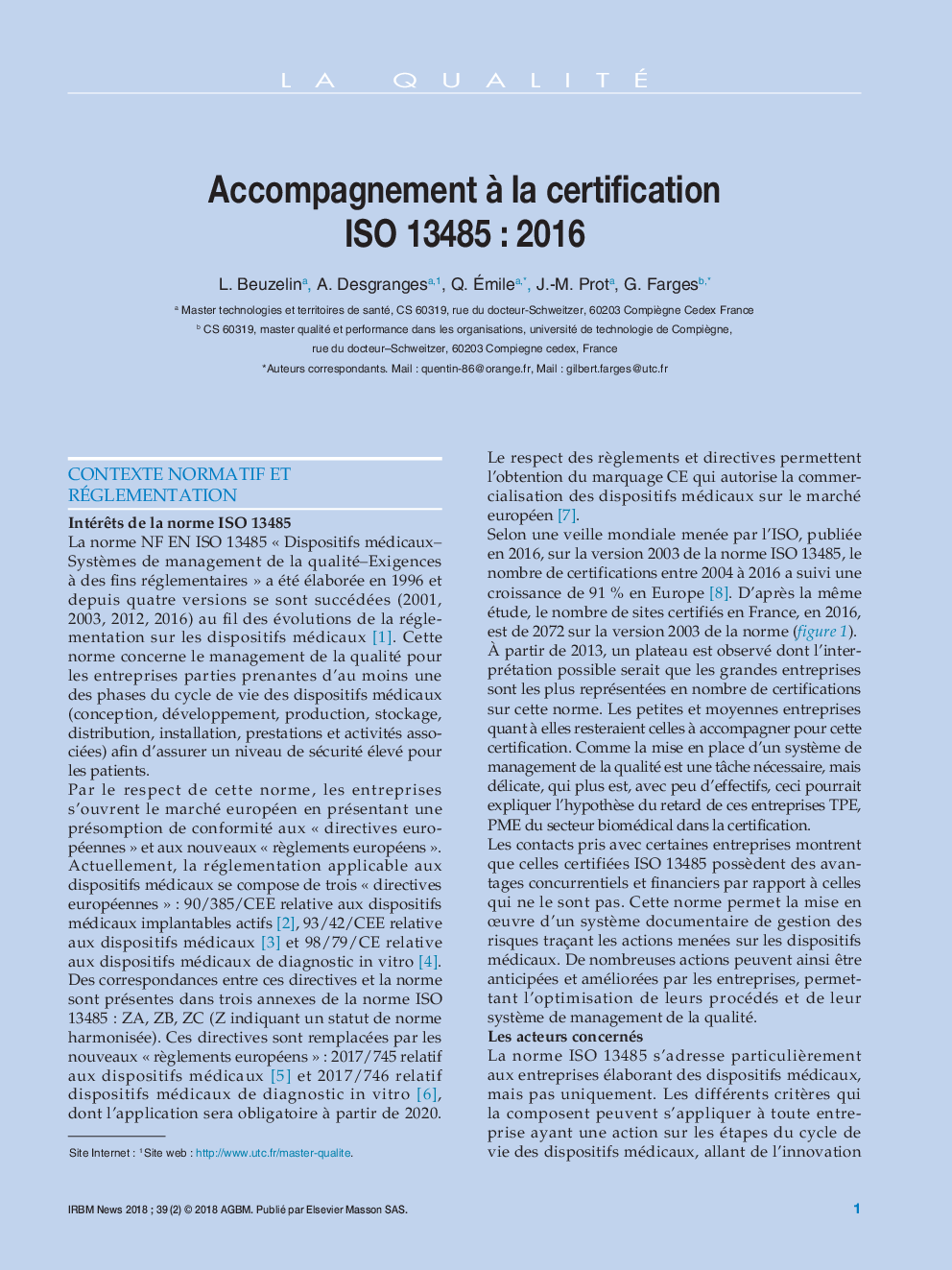 Accompagnement Ã  la certification ISO 13485Â : 2016