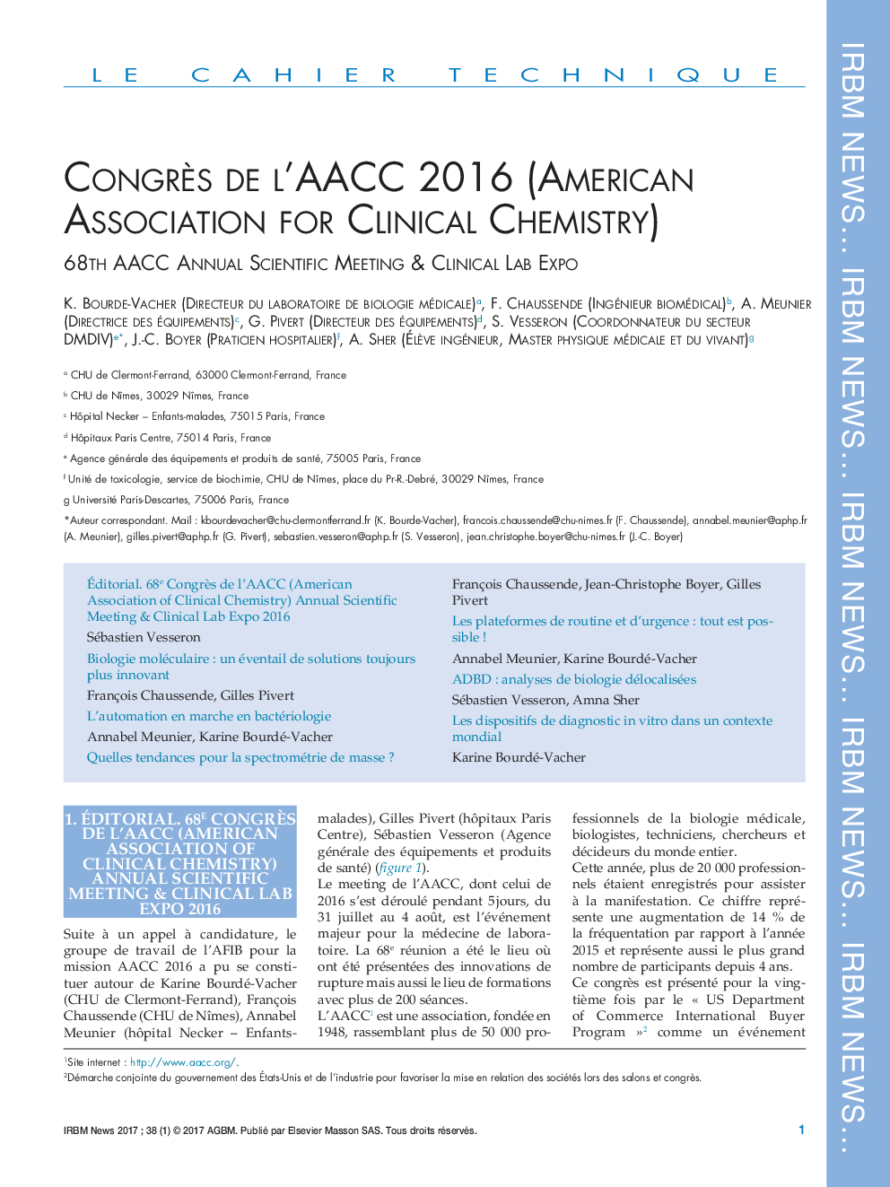 CongrÃ¨s de l'AACC 2016 (American Association for Clinical Chemistry)