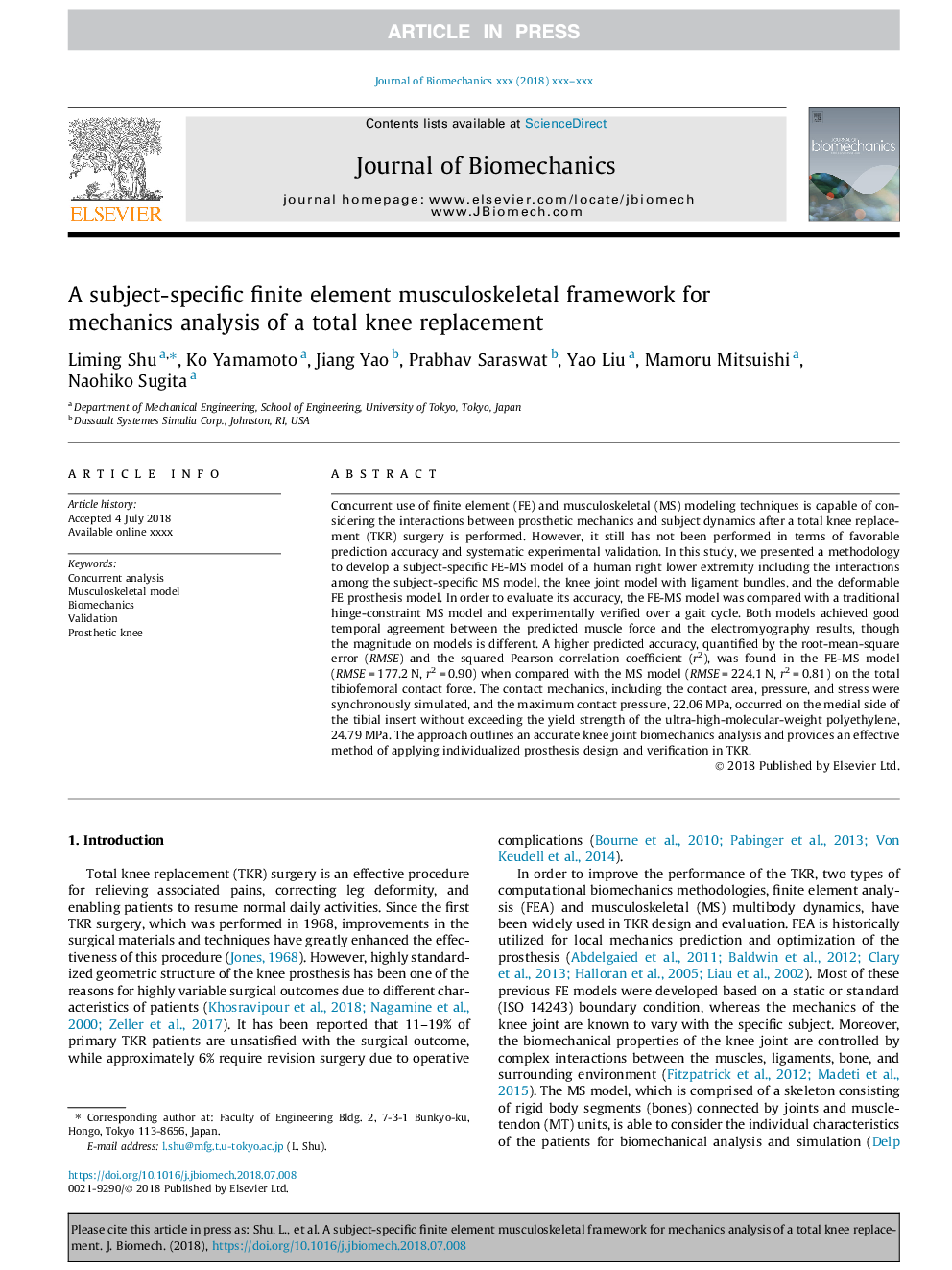 A subject-specific finite element musculoskeletal framework for mechanics analysis of a total knee replacement