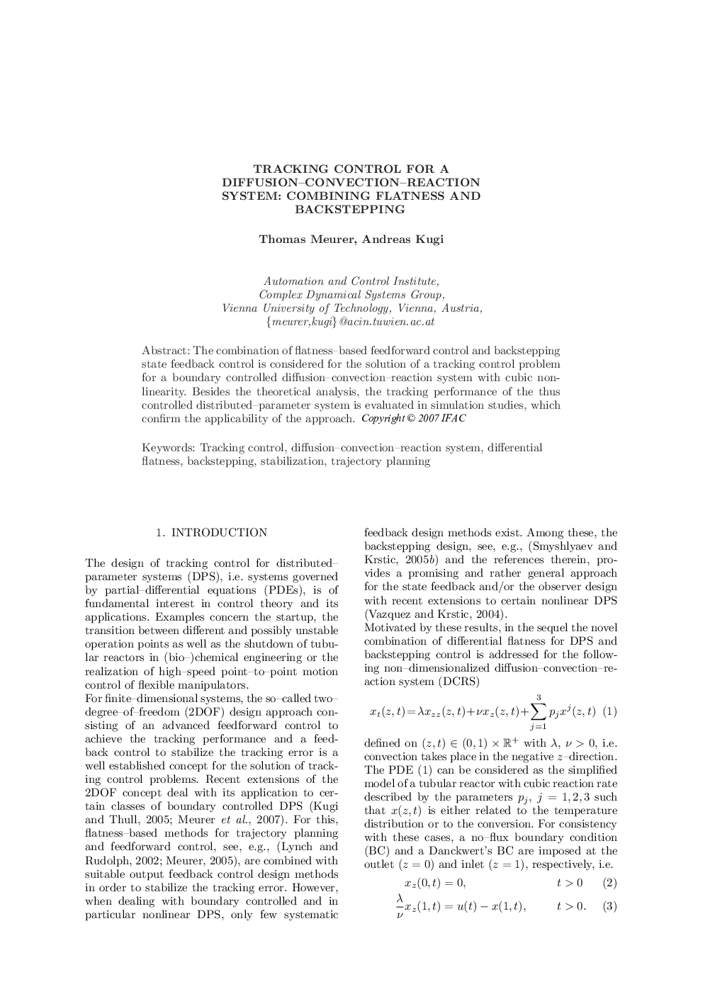 TRACKING CONTROL FOR A DIFFUSION–CONVECTION–REACTION SYSTEM: COMBINING FLATNESS AND BACKSTEPPING