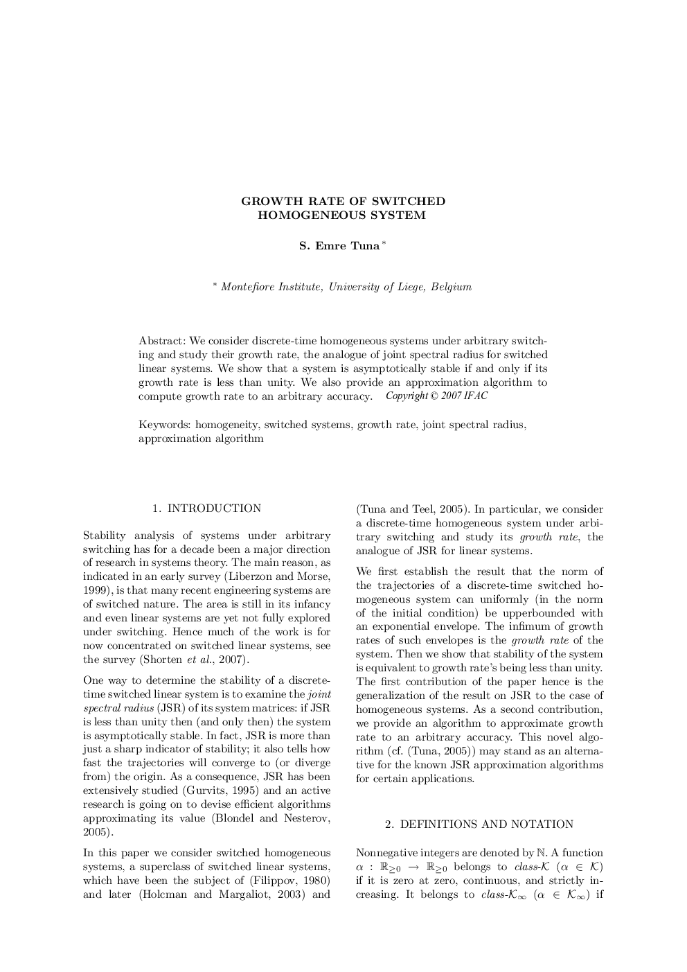 GROWTH RATE OF SWITCHED HOMOGENEOUS SYSTEM