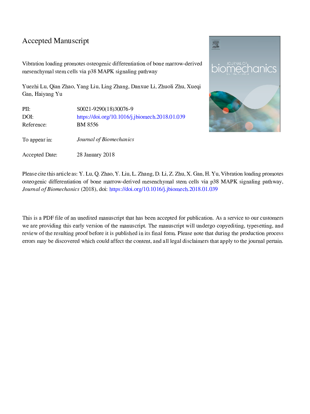 Vibration loading promotes osteogenic differentiation of bone marrow-derived mesenchymal stem cells via p38 MAPK signaling pathway