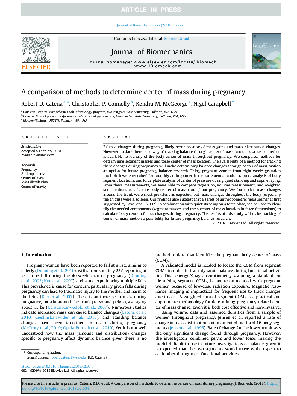 A comparison of methods to determine center of mass during pregnancy